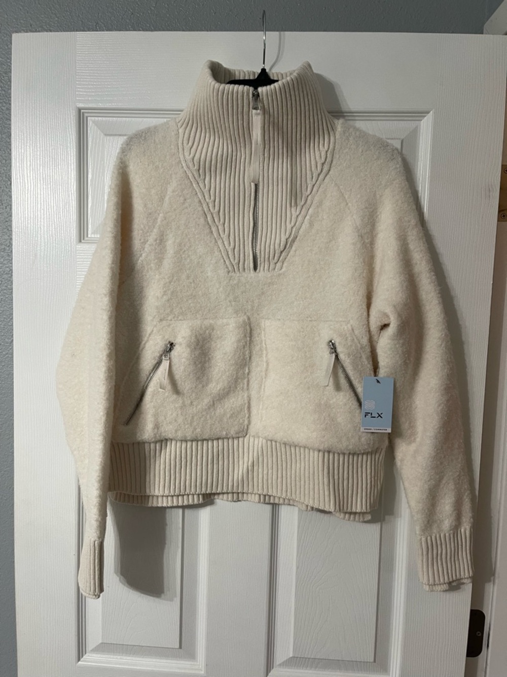 FLX Women's Cream Half-Zip Cowl Sweater